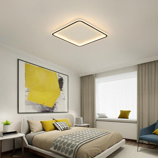 Square Industrial Black Flush Mount LED Ceiling Light for Bedroom and Living Spaces