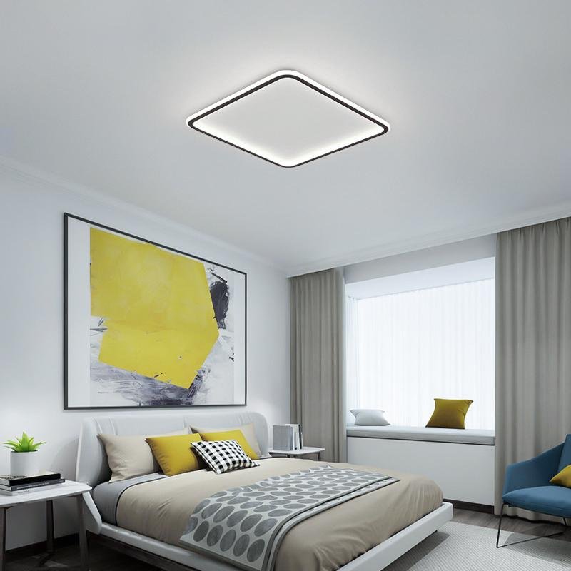 Square Industrial Black Flush Mount LED Ceiling Light for Bedroom and Living Spaces