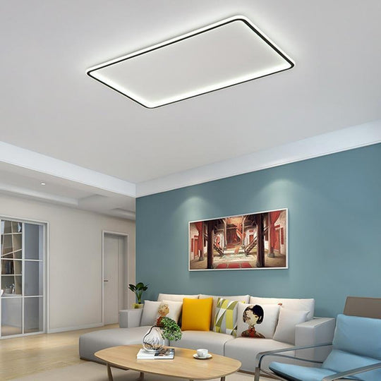 Modern Rectangular Shaped Black Flush Mount Ceiling Light with Edge and Remote Control