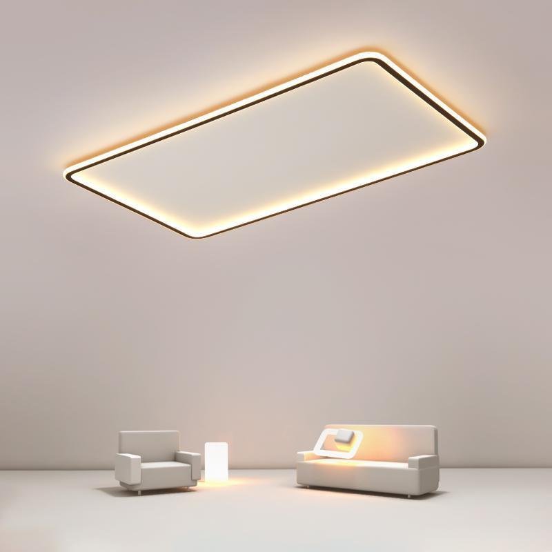 Modern Rectangular Shaped Black Flush Mount Ceiling Light with Edge and Remote Control
