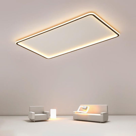 Modern Rectangular Shaped Black Flush Mount Ceiling Light with Edge and Remote Control
