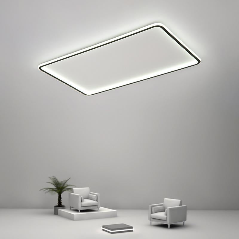 Modern Rectangular Shaped Black Flush Mount Ceiling Light with Edge and Remote Control