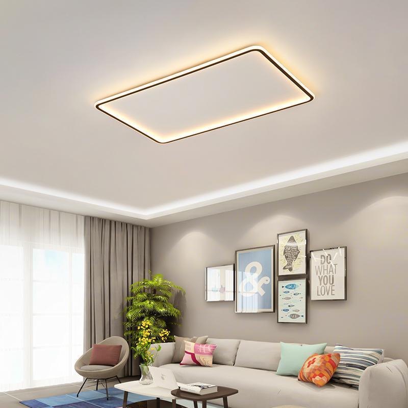 Modern Rectangular Shaped Black Flush Mount Ceiling Light with Edge and Remote Control