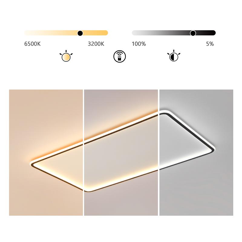 Modern Rectangular Shaped Black Flush Mount Ceiling Light with Edge and Remote Control