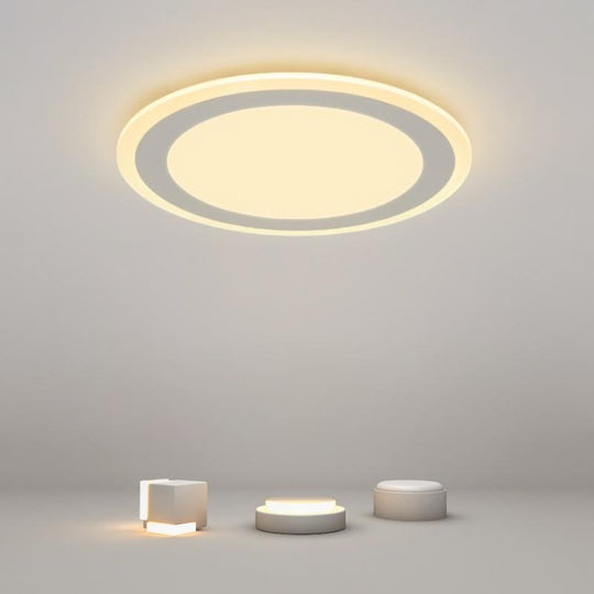 Modern Round Industrial Flush Mount White Ceiling Light