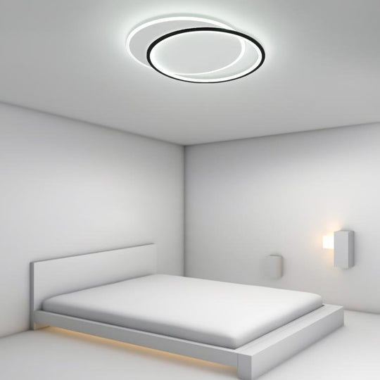 White and Black Overlapped Round Flush Mount Ceiling Light – Modern Design