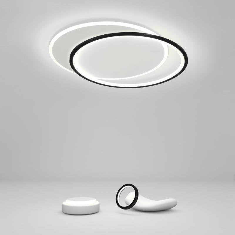 White and Black Overlapped Round Flush Mount Ceiling Light – Modern Design