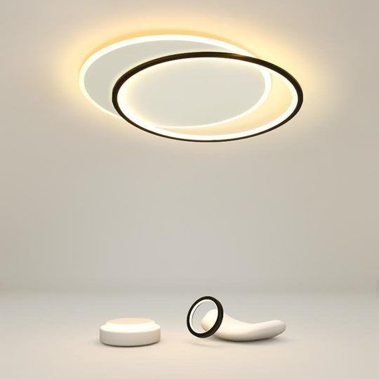 White and Black Overlapped Round Flush Mount Ceiling Light – Modern Design
