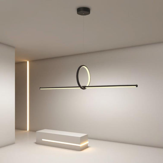 Strip and Round Black Modern LED Pendant Light – PMMA Shade