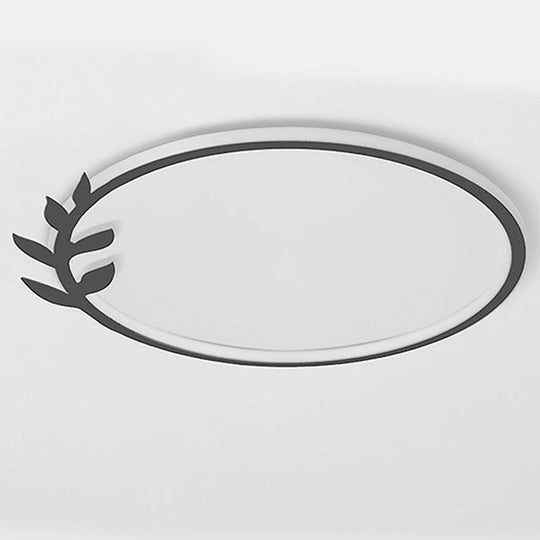 20'' Round Dimmable Black Flush Mount Ceiling Light with Leaf-Shaped Edge