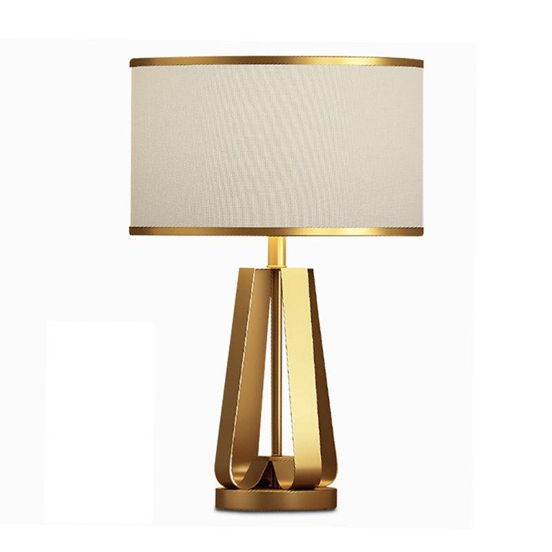 Golden Faux Silk Geometric Table Lamp with Brass Base – 22 Inch