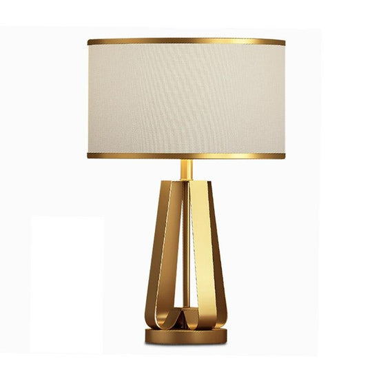 Golden Faux Silk Geometric Table Lamp with Brass Base – 22 Inch