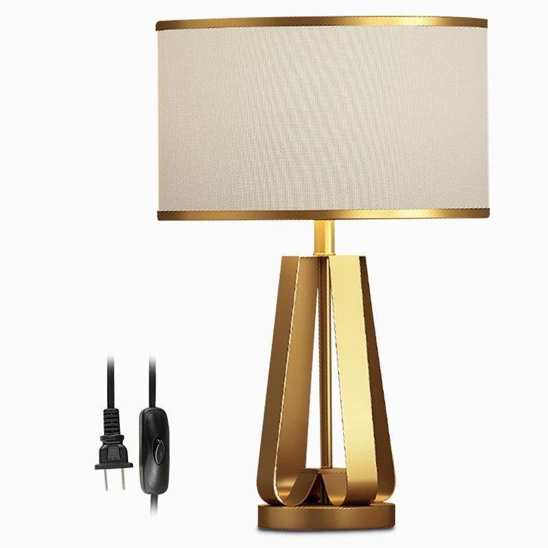 Golden Faux Silk Geometric Table Lamp with Brass Base – 22 Inch