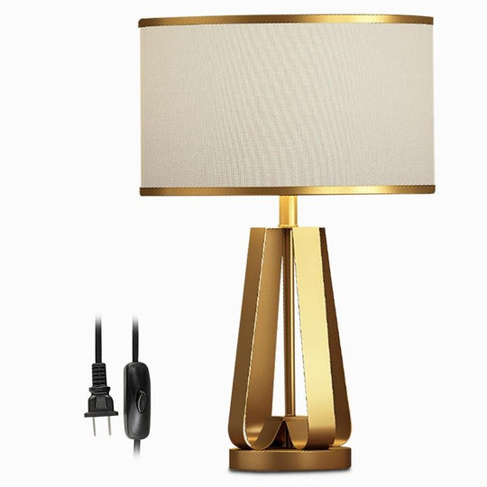Golden Faux Silk Geometric Table Lamp with Brass Base – 22 Inch