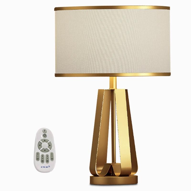 Golden Faux Silk Geometric Table Lamp with Brass Base – 22 Inch