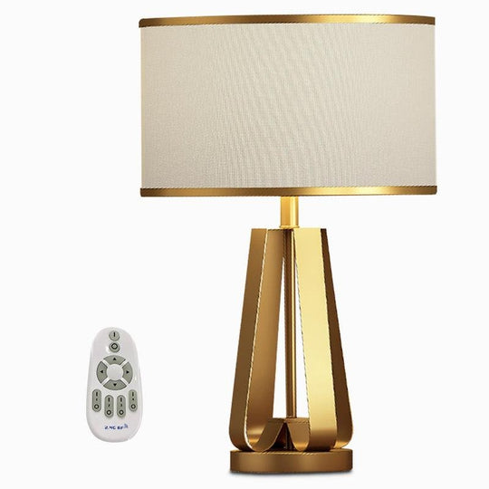 Golden Faux Silk Geometric Table Lamp with Brass Base – 22 Inch