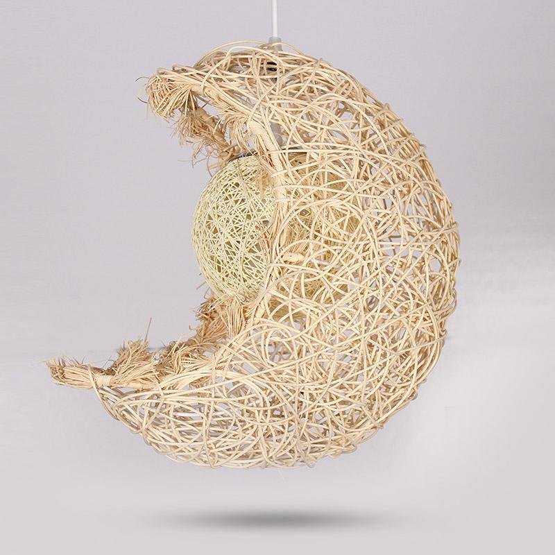 Moon-Shaped Wicker Rattan Pendant Light – Farmhouse Dining Room Ceiling Fixture