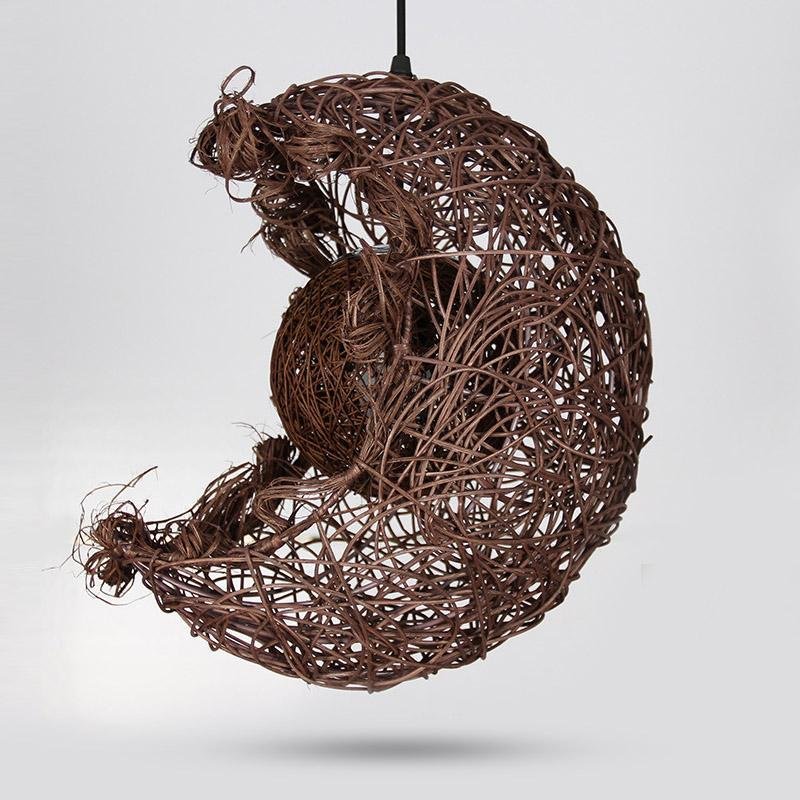 Moon-Shaped Wicker Rattan Pendant Light – Farmhouse Dining Room Ceiling Fixture