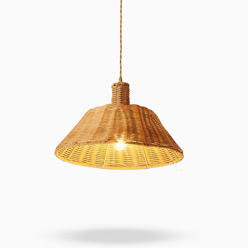 Wide Bell Shaped Bamboo Farmhouse Pendant Ceiling Light
