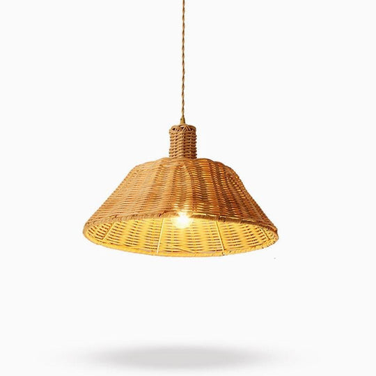 Wide Bell Shaped Bamboo Farmhouse Pendant Ceiling Light