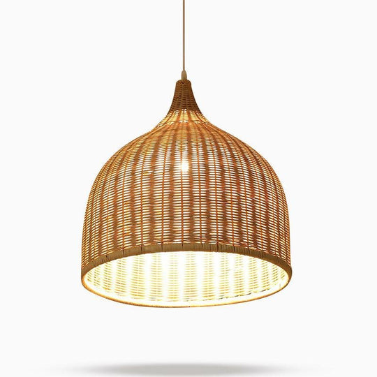 25'' Rustic Bell-Shaped Rattan Pendant Light