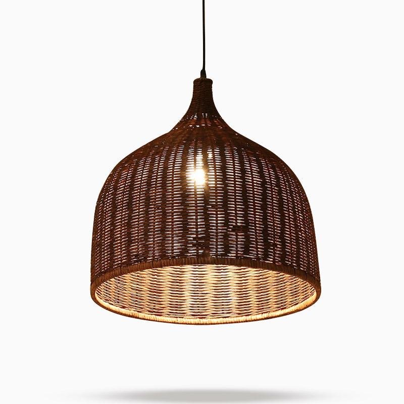 25'' Rustic Bell-Shaped Rattan Pendant Light