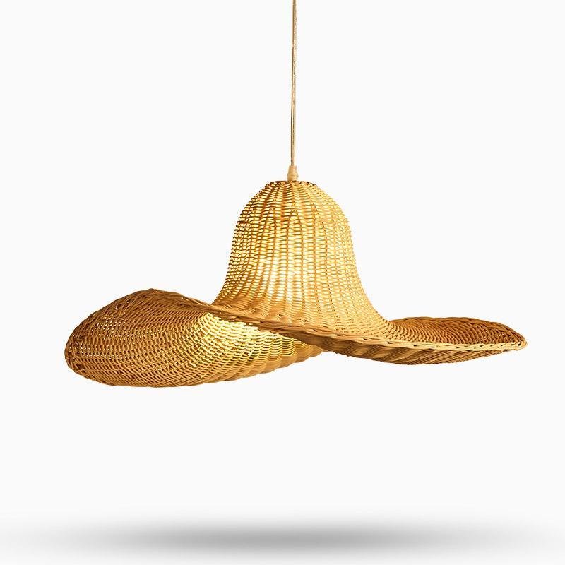 24'' Rustic Hat Shaped Rattan Pendant Ceiling Light