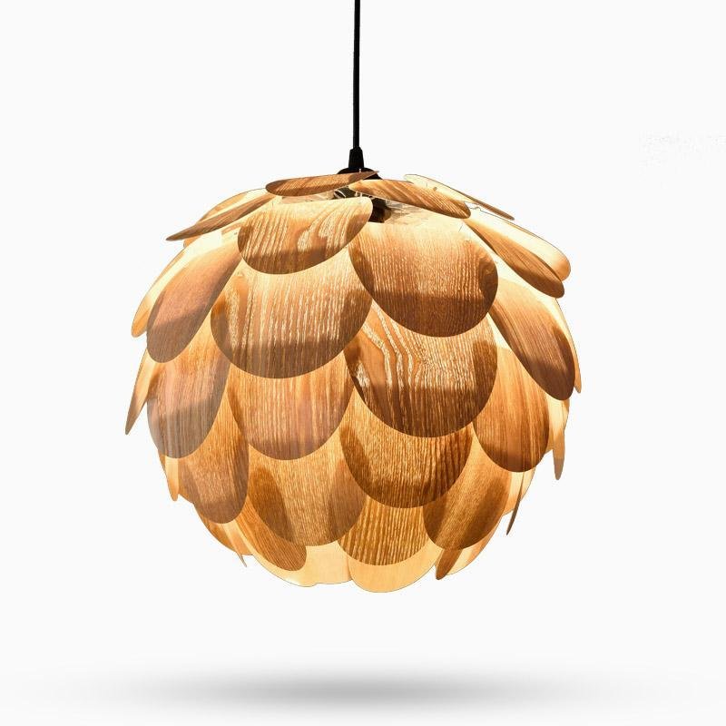15'' Rustic Pineapple-Shaped Wood Pendant Light