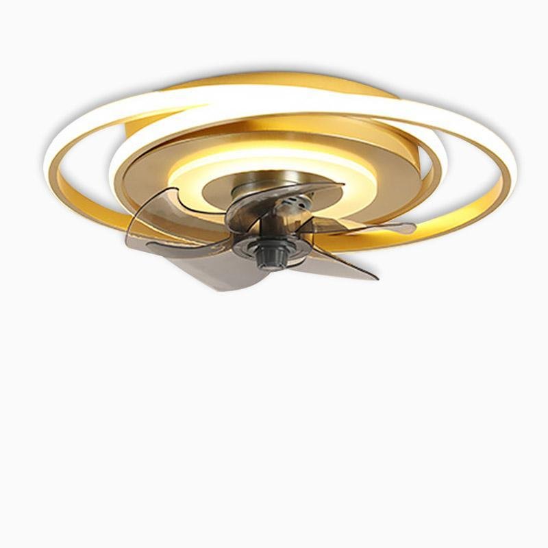 2 Ring Flush Mount Ceiling Fan with LED Light and Remote