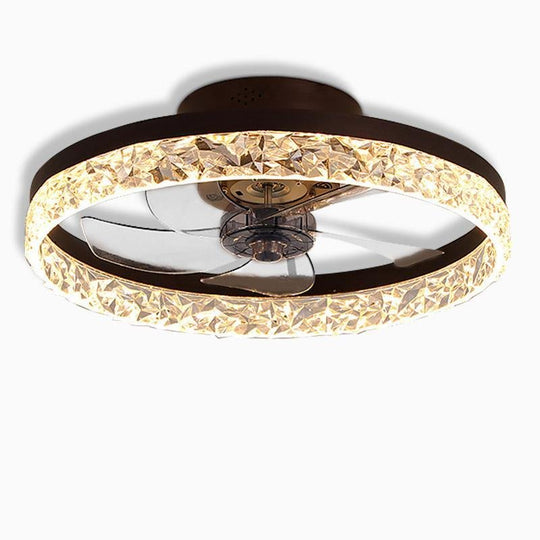 5-Blade Circular Rustic Flush Mount Ceiling Fan with LED Light