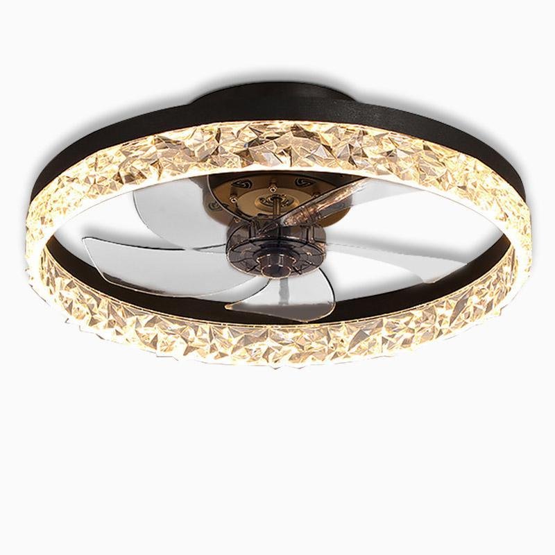 5-Blade Circular Rustic Flush Mount Ceiling Fan with LED Light