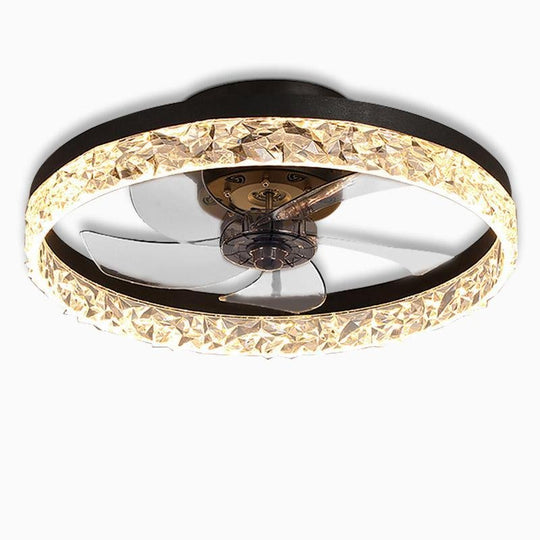 5-Blade Circular Rustic Flush Mount Ceiling Fan with LED Light