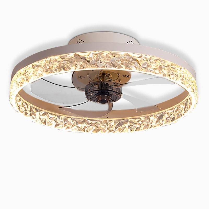 5-Blade Circular Rustic Flush Mount Ceiling Fan with LED Light