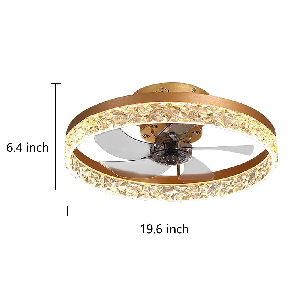 5-Blade Circular Rustic Flush Mount Ceiling Fan with LED Light