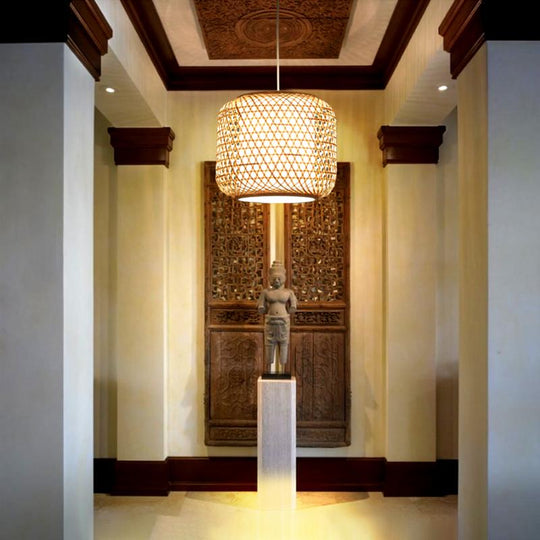Sleek Modern Cylindrical Bamboo Pendant Light