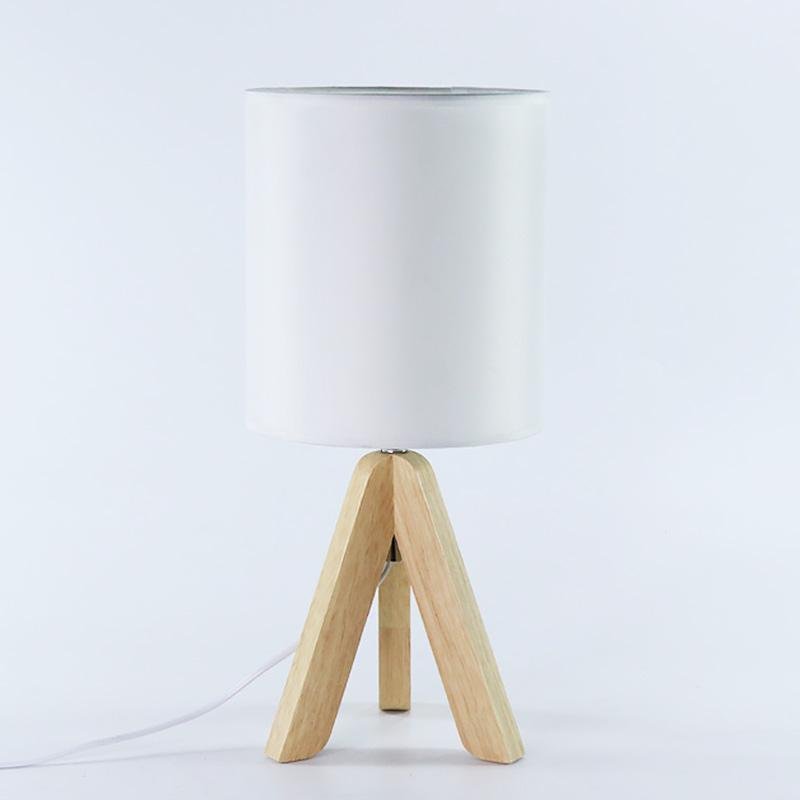 15'' Wood Modern Tripod Table Lamp with Linen Shade