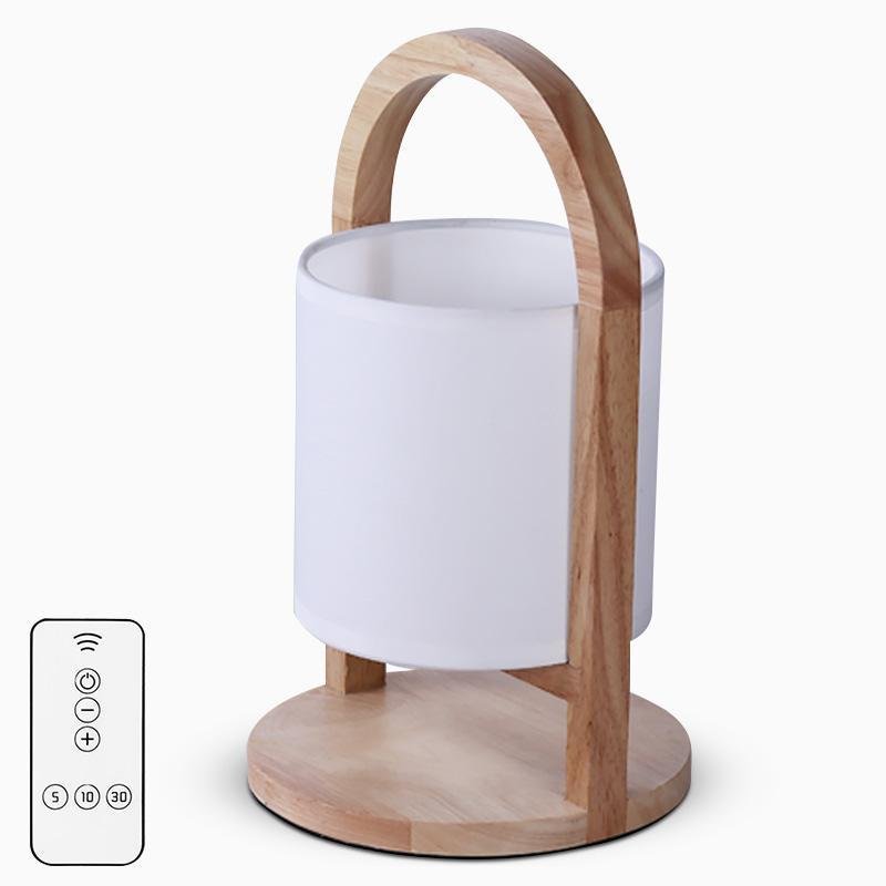 Portable Wooden Accent LED Table Lamp with Linen Shade
