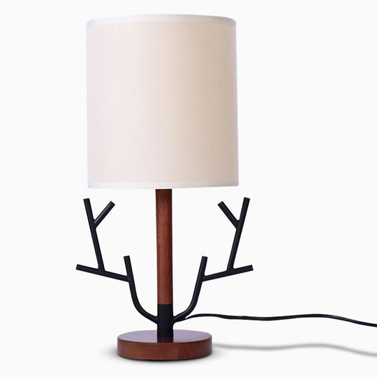 16'' Vintage Rustic Tree Branch Table Lamp with Fabric Shade