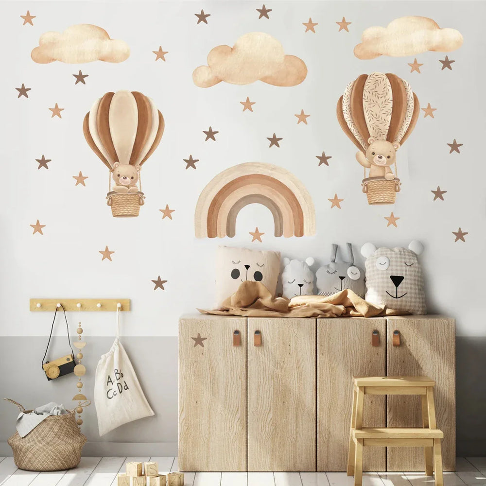 Teddy Bear Train And Hot Air Balloon Wall Decals For Nursery