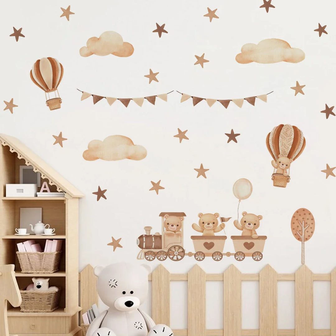 Teddy Bear Train And Hot Air Balloon Wall Decals For Nursery