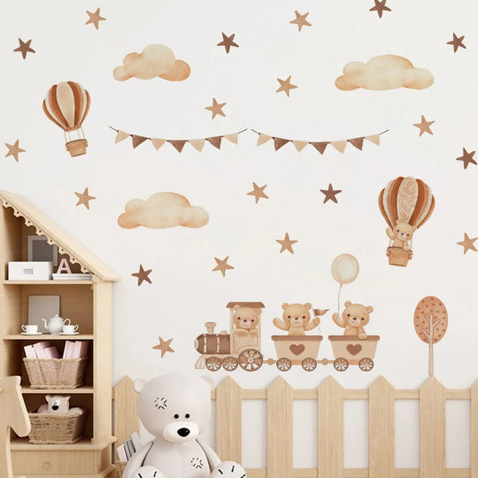 Teddy Bear Train And Hot Air Balloon Wall Decals For Nursery
