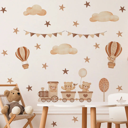 Teddy Bear Train And Hot Air Balloon Wall Decals For Nursery
