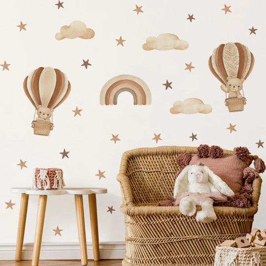 Teddy Bear Train And Hot Air Balloon Wall Decals For Nursery