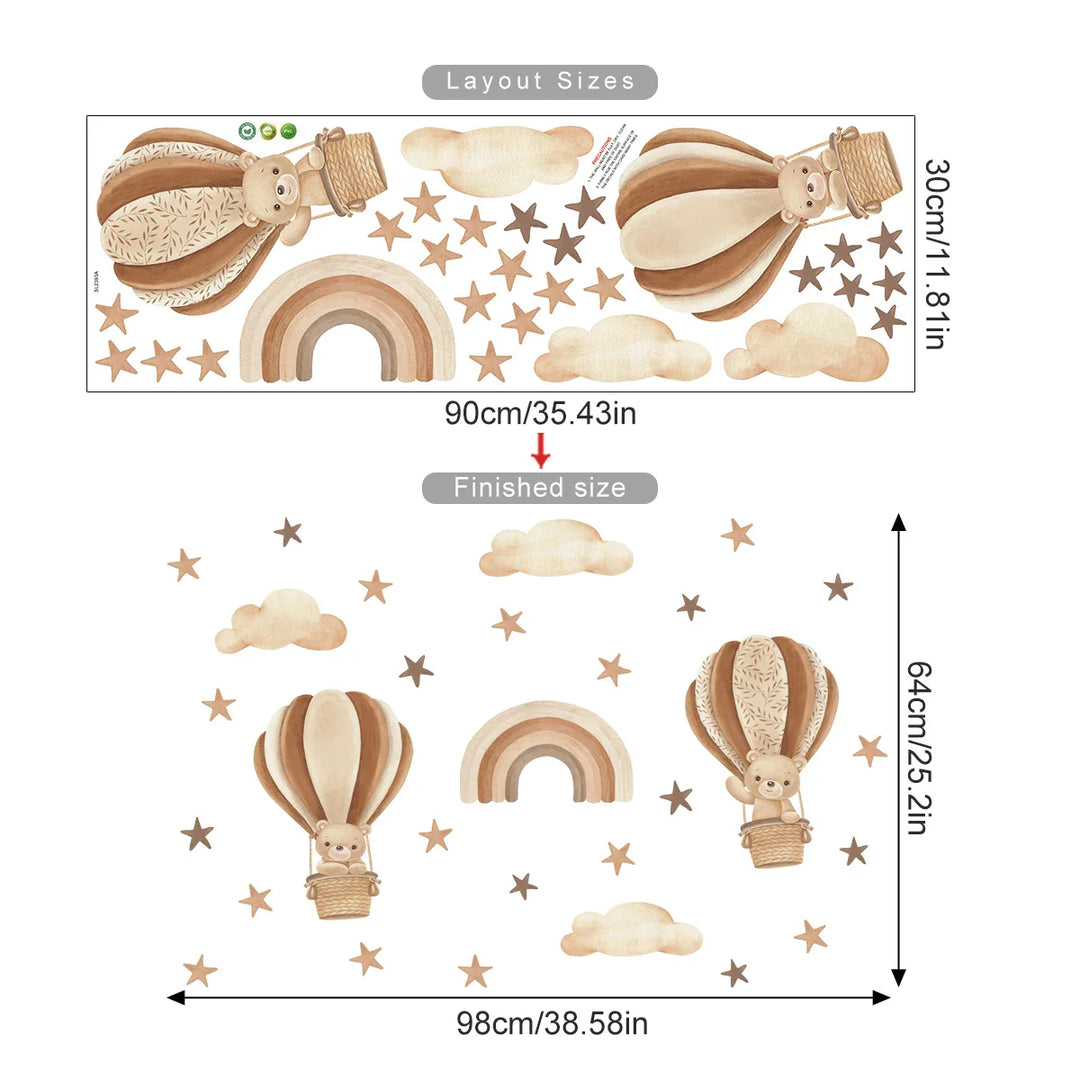 Teddy Bear Train And Hot Air Balloon Wall Decals For Nursery