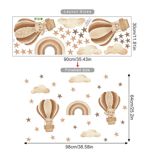 Teddy Bear Train And Hot Air Balloon Wall Decals For Nursery