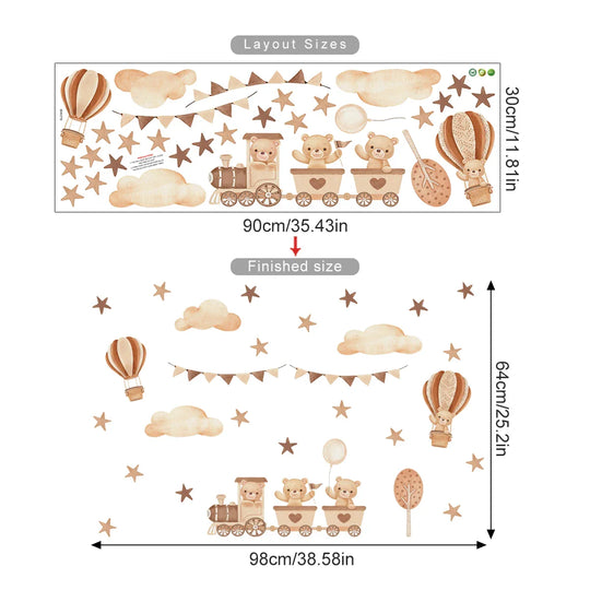 Teddy Bear Train And Hot Air Balloon Wall Decals For Nursery