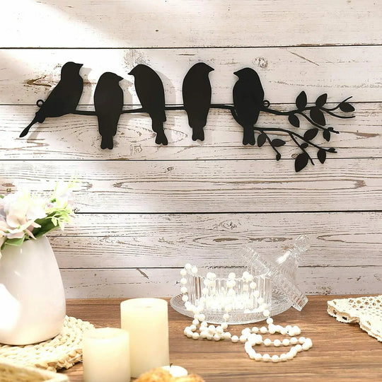 Birds on Branch Silhouette Black Metal Wall Art Decor