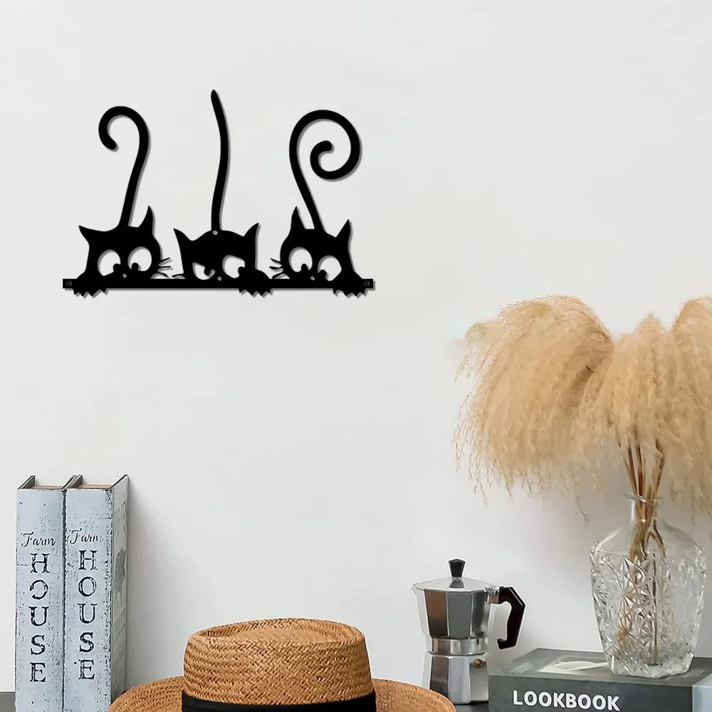 Three Black Cats Silhouette Metal Wall Art Decor