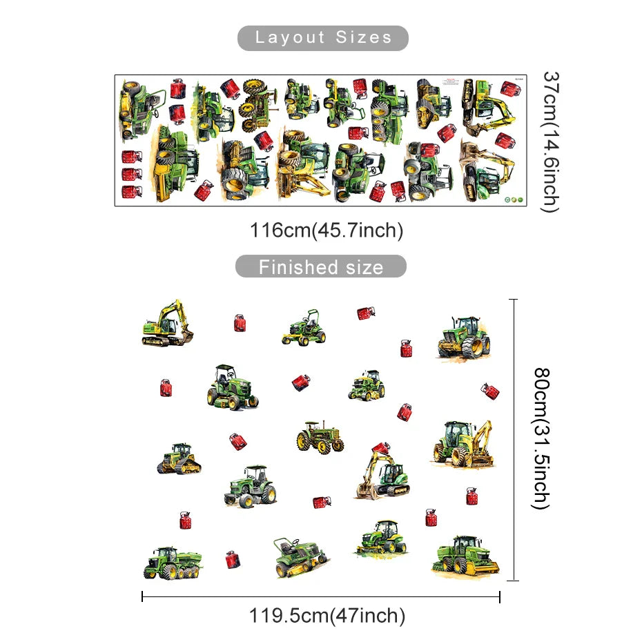 Tractors And Diggers Farm Adventure Wall Decals For Kids Room