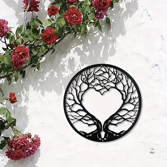 Heart Shaped Tree of Life Black Metal Wall Art Decor